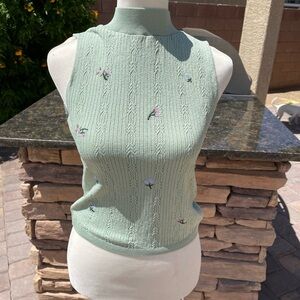 Floral Embroidered Sleeveless Top - Green